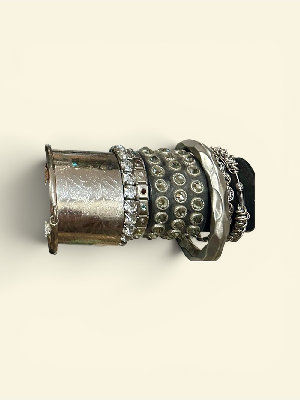 Boho Mixed Metal Layered Bracelet Stack Rhinestone Cuff - Picture 2 of 3